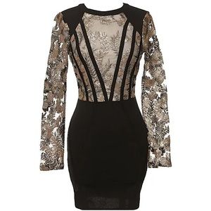 Sheer Lace Panel Black Mini Dress